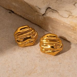 Gold Statement Textured Earrings*Waterproof Earrings*Abstract Design*